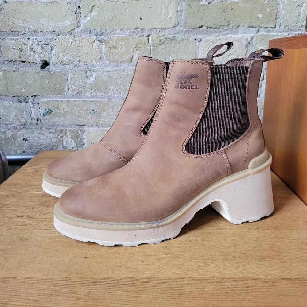 Sorel Women's Tan Brown Heeled Chelsea Boots